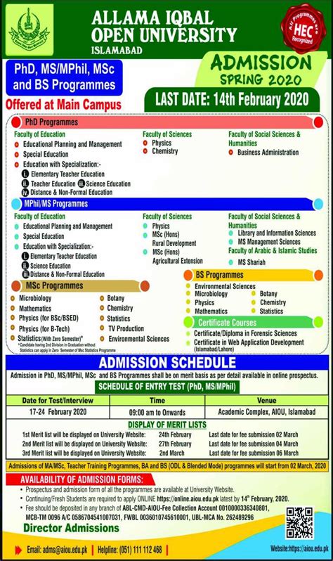 AIOU Spring Admission 2020 Form Last Date, Advertisement