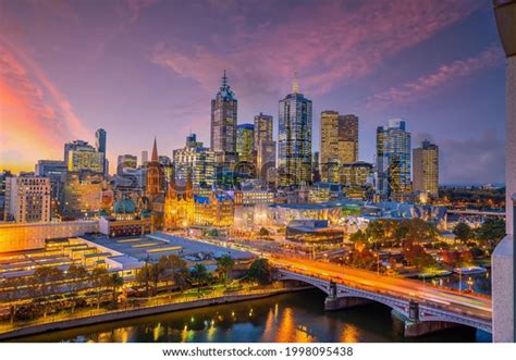 Downtown Melbourne City Skyline Cityscape Australia Stock Photo ...