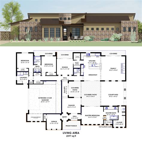 Contemporary Side Courtyard House Plan | 61custom | Contemporary & Modern House Plans ...