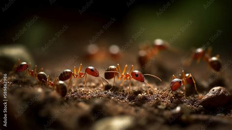 The organized swarm of ants tirelessly built their complex nest, working together to create a ...