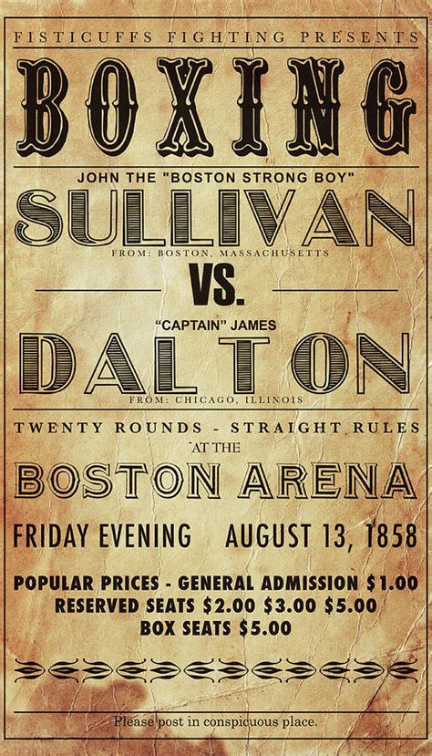 Vintage Boxing Poster John L Sullivan vs James Dalton Photograph by Bill Cannon - Pixels