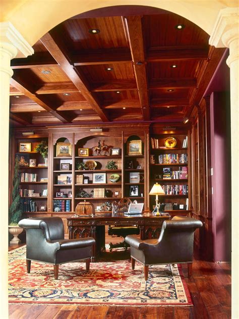 Elegant Home Office With Coffered Ceiling | Home library design, Traditional home offices, Home ...