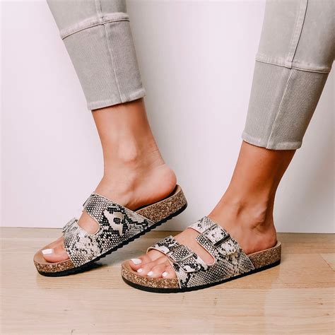 Snake Print Buckle Slide Sandals– elbie boutique, LLC