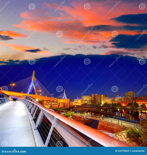 Boston Zakim Bridge Sunset in Massachusetts Stock Image - Image of ...