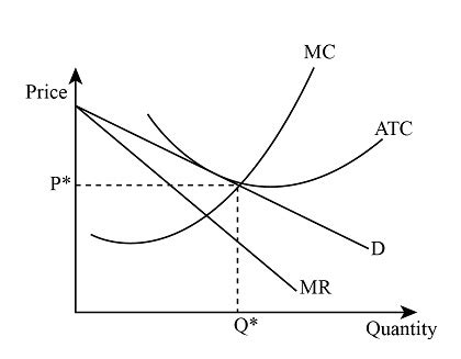 Draw a graph, showing a firm in long run monopolistically competitive equilibrium. Label ...