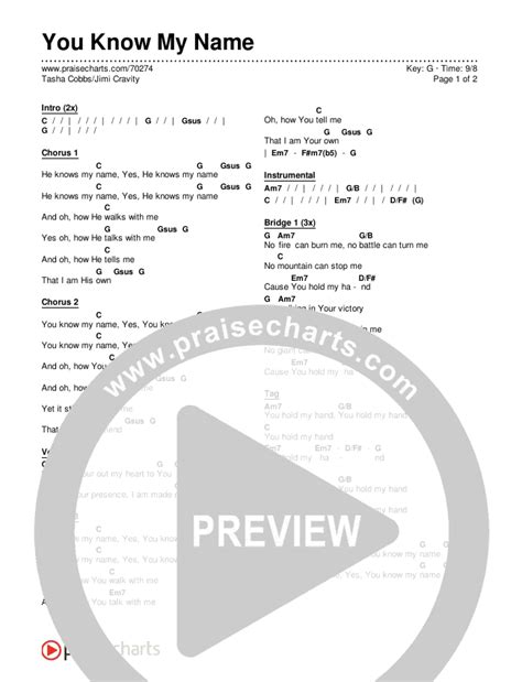 You Know My Name Chords PDF (Tasha Cobbs Leonard / Jimi Cravity) - PraiseCharts