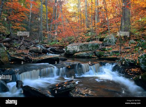 Autumn waterfalls in park with colorful foliage Stock Photo - Alamy