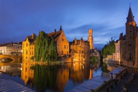 Rozenhoedkaai Canal at Night, Bruges, Belgium Stock Image - Image of ...