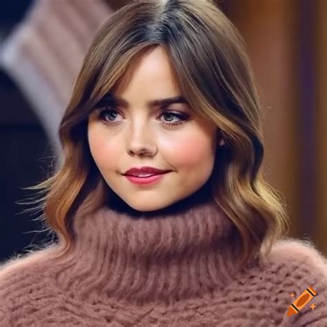 Jenna coleman wearing a cozy mohair turtleneck sweater on Craiyon