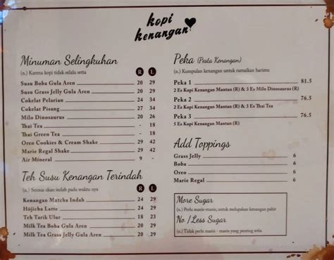 Menu at Kopi kenangan, Central Jakarta, Jl. Pasar Senen No.13