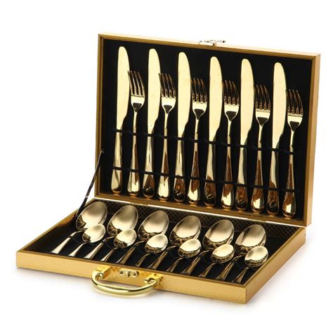 24 Pieces / Set Luxury Gold Cutlery Set Gold Plated Stainless Steel Cutlery | Shopee Philippines