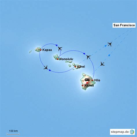 StepMap - Hawaii Island Hopping - Landkarte für USA