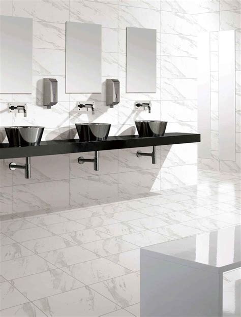 Carrara White Porcelain Bathroom Wall Tiles Indoor 30 X 60 Cm Size High Gloss