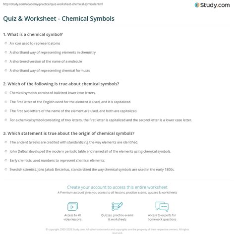 Quiz & Worksheet - Chemical Symbols | Study.com