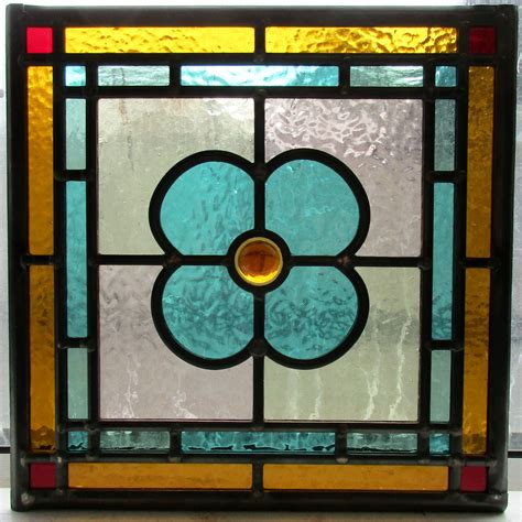 Edwardian Floral Square Stained Glass Panel - From Period Home Style