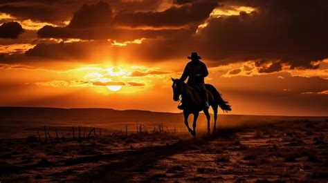 Premium AI Image | A cowboy rides a horse against the backdrop of a ...