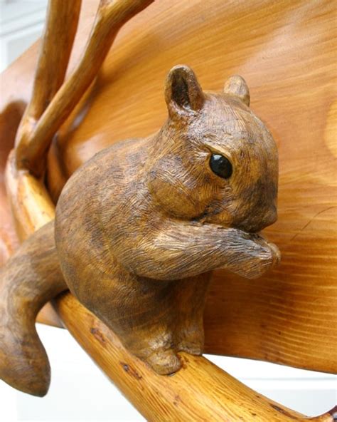 Hand Made Wood Carving "Squirrel On Branch" by Mk Carving And Sculpting | CustomMade.com