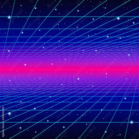 Retro neon background with 80s styled laser grid and stars Stock Vector | Adobe Stock