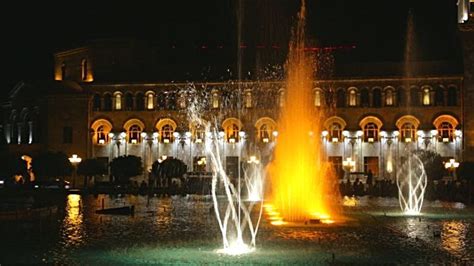 Yerevan, night scene of the fountains in the Republic square | Night ...