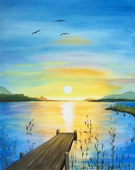 Untitled | Sunset painting, Lake painting, Nature art painting