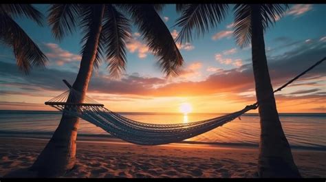 Premium AI Image | hammock on the beach with sunset