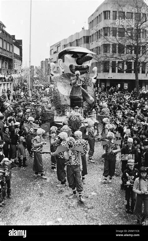 Netherlands History: Carnival started; overview carnival parade, floats in Eindhoven ca ...