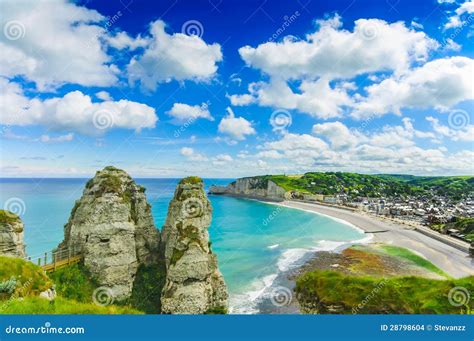 Etretat Village. Aerial View from the Cliff. Normandy, France. Stock ...