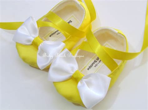 Yellow Satin Baby Shoes With White Bow Soft Ballerina Slippers - Etsy