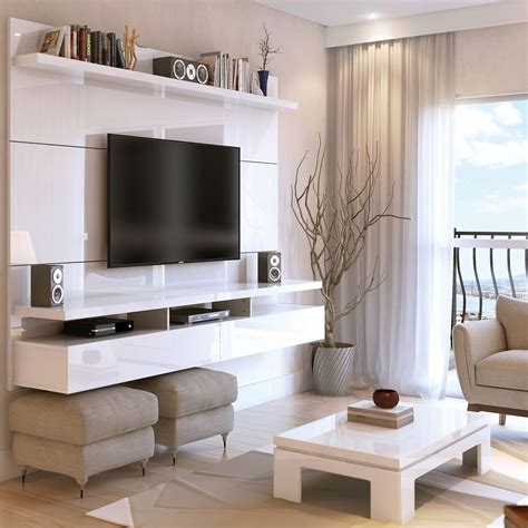 Manhattan Comfort City 1.8 Floating Wall Theater Entertainment Center White Gloss (With images ...