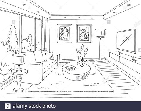 Download this stock vector: Living room graphic black white home interior… | Ideias para ...