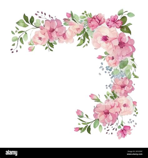 Watercolor pink flowers border. Vector vintage style Stock Vector Image ...