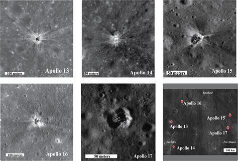 Apollo artificial craters on the Moon. Craters are all asymmetric and ...