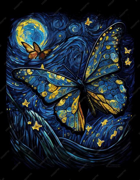 Premium AI Image | A painting of a butterfly with the moon in the ...