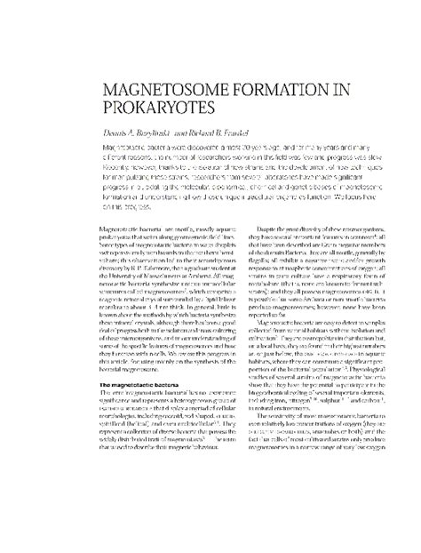 (PDF) Magnetosome formation in prokaryotes | Richardb. Frankel and Dennis Bazylinski - Academia.edu