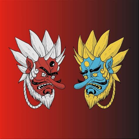 Premium Vector | Vector tengu mask two expressioneps