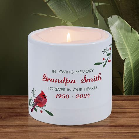 Personalized In Loving Memory Cardinal LED Candle with Holder