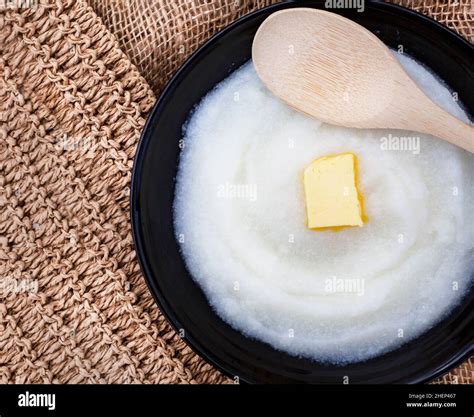 Traditional South African Maize meal porridge on rustic background ...