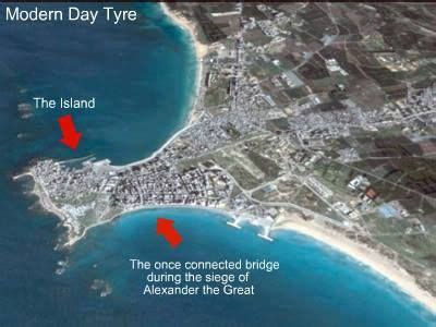 Present day aerial view of Tyre. | Alexander the great, Ancient near east, Ancient world maps