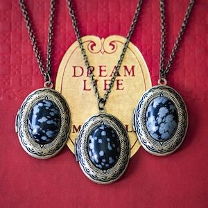 Stone Oval Locket Necklaces in Onyx, Black and Gray Snowflake Obsidian or White Howlite - Etsy