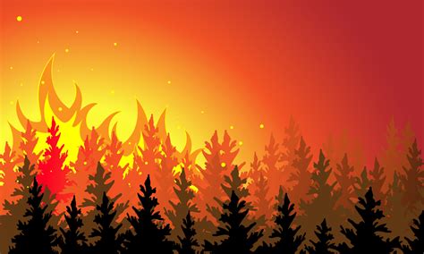 Silhouette forest hand drawing on fire, conflagration. Vector stock illustration with copy space ...