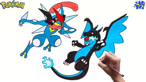 Ash Greninja Vs Mega Charizard X Drawing || How to Draw Ash Greninja Vs Mega Charizard X - YouTube