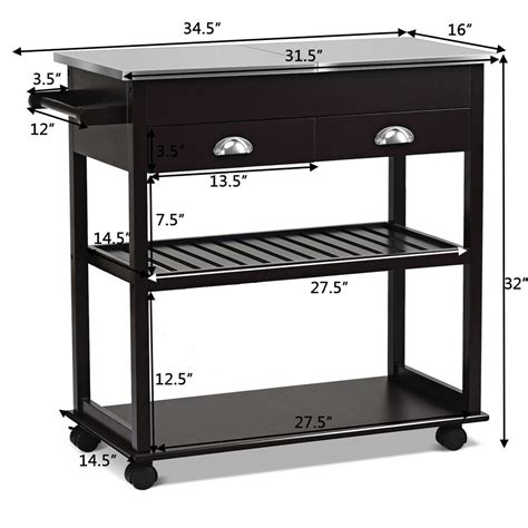 Stainless Steel Mobile Kitchen Trolley Cart With Drawers & Casters-Brown - Taylor's Online M ...