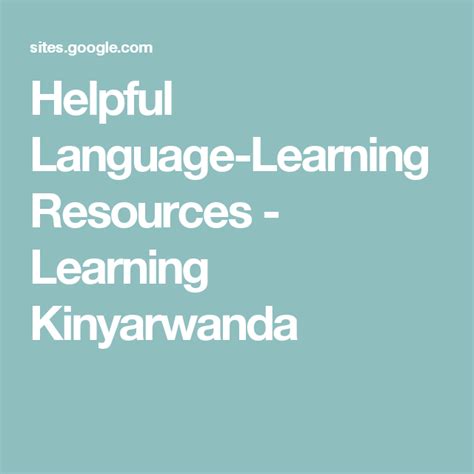 Helpful Language-Learning Resources - Learning Kinyarwanda Online Resources, Learning Resources ...