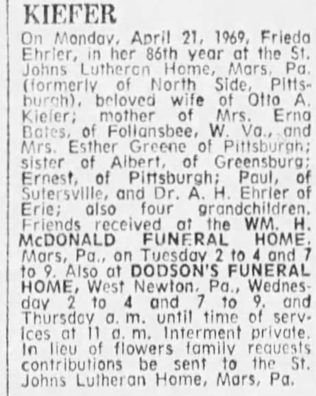 Obituary for Frieda KIEFER - Newspapers.com™