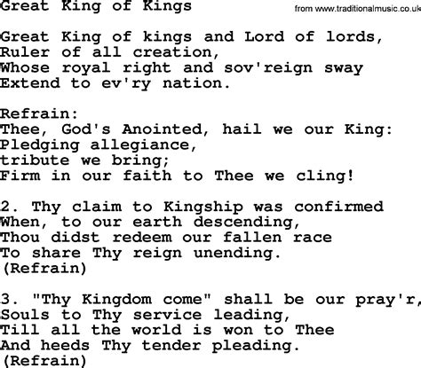 Catholic Hymns, Song: Great King Of Kings - lyrics and PDF