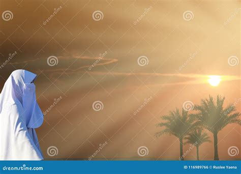 Muslim Young Woman in Hijab Standing Pray for Forgiveness Worshiping in Faith Mosque Background ...