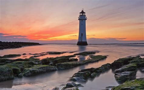 Sea, coast, rocks, sunset, lighthouse, red sky wallpaper | travel and ...