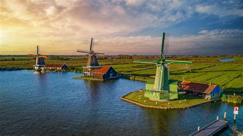 Windmills at Zaanse Schans [drone], Netherlands