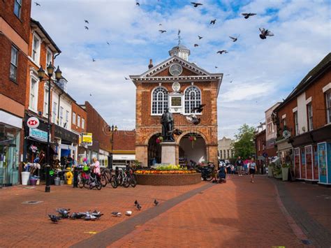 Shot of People and Pigeons at Tamworth Town Hall in Tamworth ...