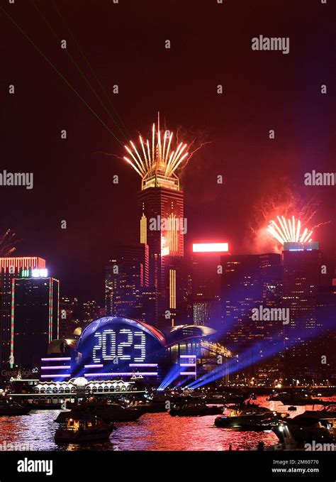 Hong Kong, China. 1st Jan, 2023. Fireworks explode to celebrate the New ...